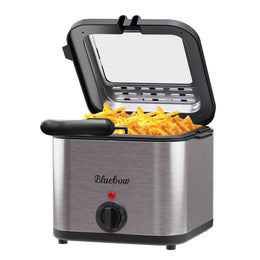 Bluebow Electric Deep Fryer, 2.5 Quart Capacity, Adjustable Temperature, Wide Viewing Window, Stainless Steel