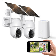 Conico 2-Camera Wireless Security Camera System, Solar Powered, 2K Resolution, 360 Pan Tilt, Night Vision, Outdoor Surveillance