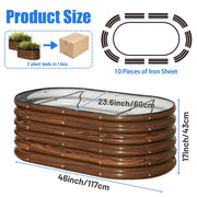 SnugNiture 2-Pack Extra-Deep Raised Garden Bed, 4ft x 2ft x 1.5ft, Galvanized Steel Oval Planter Box, Brown Wood Grain