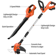 Maxlander 20V 2-in-1 Weed Wacker and Cordless Leaf Blower Combo Kit, 10-Inch Cutting Width, 2x 2.0Ah Batteries, Charger Included