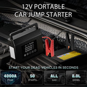 Hieha 4000A Peak 12V Car Jump Starter with 150 PSI Air Compressor, 15000mAh Power Bank, LED Flashlight, Black