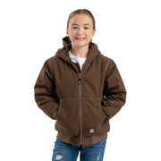 Berne Youth Softstone Modern Hooded Jacket, Heavy-Duty Cotton Duck, Water Repellent, Bark, Large, BHJ61