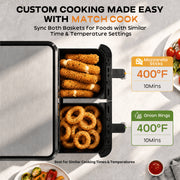 Patbrela 13QT Dual Basket Air Fryer Oven, 1700W, 10-in-1 Digital Touchscreen, Independent Temperature Control, Black, AF310