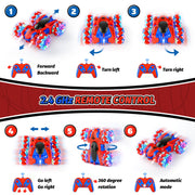 Hot Bee LY-014 Double-Sided RC Stunt Car, 360 Spins, Spider Design, 4WD All-Terrain Vehicle, LED Lights, Red and Blue