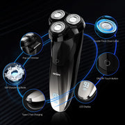 Sejoy Electric Razor for Men, 3D Rotating Heads, Pop-Up Trimmer, IPX7 Waterproof, 1400mAh Battery, Floating Cutting Head, Black
