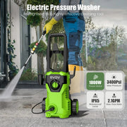 GVDV Electric Pressure Washer, 3400 PSI 2.1 GPM with Foam Cannon & 5 Nozzles, 26.4ft Cord & 24.6ft Hose Power Washer for Patios, Cars, Decks