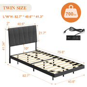 Neche Floating Upholstered Queen Platform Bed Frame with LED Lights, Charging Station, Hidden Storage, Gray