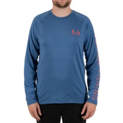 Realtree Men's Long Sleeve Performance Fishing Tee, Misty Blue / Vermillion, S