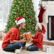 Firstness 7.5ft Pre-Lit Artificial Christmas Tree with 450 Warm White LED Lights, 1300 Branch Tips, Pine Cones and Red Berries