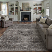 Berthmeer 9x12 Brown Traditional Vintage Area Rug, Non-Slip Thermoplastic Rubber Backing, Machine Washable Polyester Carpet for Living Room Bedroom Office