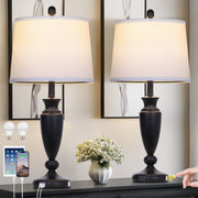 Cinkeda Table Lamps Set of 2, 27 in Tall Gold Industrial Bedside Lamps with USB and Type-C Charging Ports, Modern 3-Way Dimmable Touch Control, White Linen Shades, WMTD-939