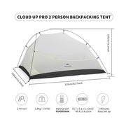 Naturehike Cloud-Up 2 Pro Backpacking Tent, Ultralight 3.97 lb, Waterproof 4000mm, Free Standing, Sand