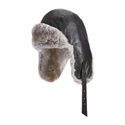 Crown Cap 2-97630 Vintage-Like Aviator Hat, Black Cowhide Leather, Adjustable Chin Strap, Size: L