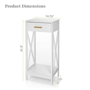 Aleratec Modern Side Table and Nightstand with Pull-Out Drawer, Beechwood Handle, Bottom Shelf Storage, White