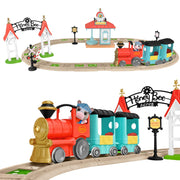 Sunny Days Entertainment Honey Bee Acres Thistlestop Electric Train Station Set, Motorized Train with Realistic Lights and Sounds, Poseable Cow Figure, 19 Pieces