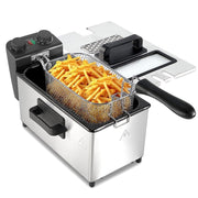 Daluvenix DA-KI07009 Electric Deep Fryer, 5L Capacity with 3 Frying Baskets, 1700W Power, Time & Temperature Control, Silver