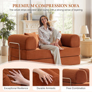 COOLHUT Combination Sofa, Multifunctional Convertible Floor Sofa Bed, High-Density Sponge, Soft Corduroy Fabric, Silver Metal Legs, Beige or Pumpkin Brown