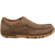 Twisted X Men's Slip-On Driving Moc, Full-Grain Leather Basketweave, CellStretch Comfort, Slip-Resistant Rubber Outsole, Bomber, Size 9 W, MXC0018