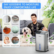 ONSON Dehumidifier for Basement, 85 OZ Capacity, 800 sq ft Coverage, Quiet Operation 30 dB, Auto Shut-Off, Sleep Mode, 3-Timer Settings, Dual Drainage with Hose, Silver CT6