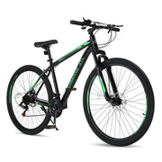 UBesGoo 29in Mountain Bike, 21-Speed Gear System, Dual Mechanical Disc Brakes, High Carbon Steel Frame, Black Green
