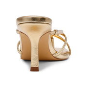 DV Dolce Vita Zini Strappy Heeled Sandal, Gold Metallic, 2.5-Inch Mid Heel, Square Toe