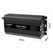 LVYUAN 1500W Power Inverter, Modified Sine Wave, Dual AC Outlets, Dual USB Ports, Digital LED Display, Black, L-WA-US00011B