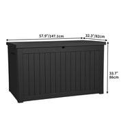 DEXTRUS Outdoor Lockable Waterproof 230 Gallon Resin Deck Box with Wood Panel Texture, Black, 56.3 x 31.1 x 31.8 in, DVDEXGNrj8