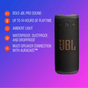 JBL Grip Portable Bluetooth Speaker, Bold JBL Pro Sound with AI Sound Boost, IP68 Waterproof and Dustproof, Drop-Proof, Integrated Ambient LED Light, Up to 14 Hours Playtime, Black