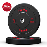 FitRx Bumper Plates, 45lb Pair, Olympic Weight Plates with 2-Inch Stainless Steel Center Ring, Rubber Coated for Home Gym