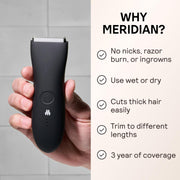Meridian The Trimmer Original Body Hair Groomer with Waterproof Design, Ceramic Blade, Adjustable Guide Combs, Rechargeable USB, Onyx Black