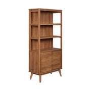 Better Homes & Gardens BH6525004710002 Greyson Bookcase, Mid-Century Modern Style, Acorn Finish, Rubberwood Legs, Adjustable Shelves, Sliding Door Cabinet