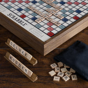 WS Game Company Scrabble Deluxe Vintage Edition Board Game with Rotating Wooden Cabinet, Raised Letter Tile Grid, Built-in Storage, for 2-4 Players Ages 8+, 15.6 in, 6.5 lb, 28810-ALT