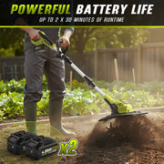 Revvstark 20V Cordless Garden Tiller Cultivator, Dual 4.0Ah Batteries, 8.9in Tilling Width, 6.8in Depth, 360RPM, Portable Soil Cultivation Tool MT8801-W