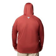 Columbia PFG Terminal Tackle Hoodie, Men's Long Sleeve Athletic Sweatshirt, Omni-Shade UPF 50 Sun Protection, Omni-Wick Moisture Wicking, Dusty Crimson/Nocturnal Logo, Relaxed Fit, 153617