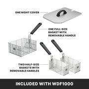 Waring Commercial Electric Deep Fryer, Stainless Steel, 10 lb Capacity, 1800W, 120V, Includes 3 Stainless Steel Baskets, 30-Minute Timer, Variable Temperature Control up to 390F, WDF1000