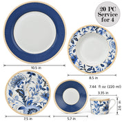 STPGoods Melodie de Fleurs Bone China Dinnerware Set of 20 for 4 pers. in Gift Box - Eco Friendly