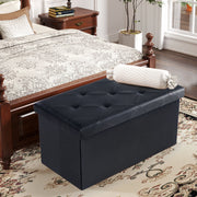 Gianna Folding Ottoman With Storage Bench, 30 Inch, Black Leather Top, Cushion, Foldable, STO-76PVC-BK