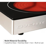 Ovente Infrared Ceramic Single Burner Electric Hot Plate, 1200W, Black Crystalline Glass, Portable Stainless Steel Cooktop, BGI301GB