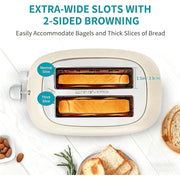 Sun Biomass 2 Slice Toaster with Extra Wide 1.5 in Slots, Retro Stainless Steel, 6 Browning Settings, Cancel Bagel Defrost Functions, Removable Crumb Tray, Cream WT-330C