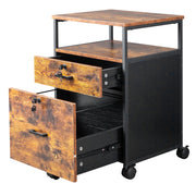 Ktaxon 2-Drawer Rolling Wood File Cabinet with Lock and Shelf, Rustic Brown