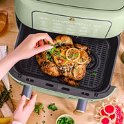 Beautiful Kitchenware 9 Qt TriZone Dual Basket Air Fryer with EverGood Ceramic Nonstick Coating, Touchscreen Control, Sage Green, 29061