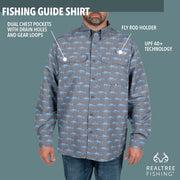 Realtree Mens Long Sleeve Button Down Fishing Guide Shirt, Gargoyle Gray Tuna, UPF 40+ UV Protection, Adjustable Roll-Up Sleeves, Dual Snap Chest Pockets, Large, TS10170-L-4G5