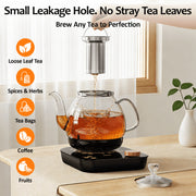 Lachens Electric Glass Tea Kettle, 27oz Capacity, Removable Stainless Steel Infuser, Smart Temperature Control, Keep Warm Function, Auto Shut Off, BPA-Free, Silver