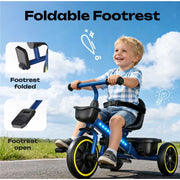 JoyStone 2-in-1 Toddler Tricycle with Push and Pedal Modes, Adjustable Seat and Handlebar, LED Lights, Storage Basket, Blue, 5247547808