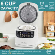 Bluebow Digital Rice Cooker, 6-Cup/2.1QT Small Rice Maker, 10 Presets, White