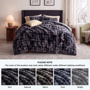 U by Bedsure Fluffy Comforter Set, Queen, Gray Faux Fur, Soft Shaggy Plush Bubble, 3 Pieces