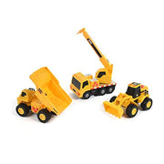 Maxx Action Mini Construction Vehicles 3 Pack, Dump Truck, Front-End Loader, Crane Truck, Lights and Sounds, Friction Pull-Back Motor, Soft Grip Tires, 5 Inch