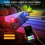 DeckTok Outdoor Pathway RGBWW Lights, Landscape Lighting with 49 Scene Modes and 9 Music Modes, IP65 Waterproof, Aluminum Alloy, 500 Lumens, Black, 8-Pack