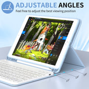 SZPSGC Keyboard Case for iPad 10.2 7th-9th Gen, Wireless Magnetic Detachable Bluetooth Keyboard, Built-in Pencil Holder, Blue