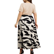 FOLUNSI Women Plus Size Maxi Dress, Short Sleeve, Loose Fit, Ribbed Floral Pattern, Apricot, 3XL